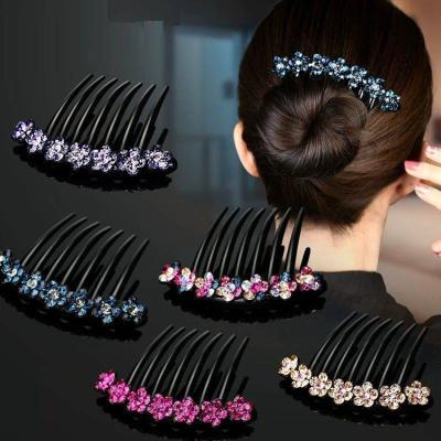 China Decorate Hot Sale Rhinestone Hair Comb Female Elegant Glitter Colorful Flower Insert Comb Headdress For Women Hair Accessories for sale