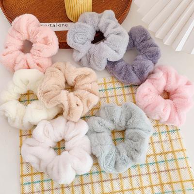 China Fashion Hot Sale Flannel Scrunchies Plush Hair Bands Soft Candy Colors Hair Rope Big For Women Girls Ponytail Holders for sale