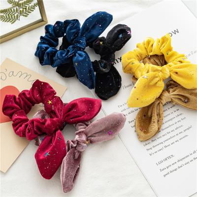 China Fashion Hot Sale Velvet Bunny Ear Scrunchies Stars Pattern Hair Gather Hair Rope For Women Girls Ponytail Holders for sale