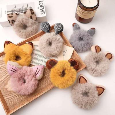 China Hot Selling Cartoon Fashion Cartoon Cat Ears Plush Scrunchies Heart Bunny Ear Elastic Hair Rope For Women Girls Hair Ring for sale