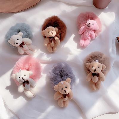 China Fashion Hot Selling Cute Cartoon Bear Fur Scrunchies Elastic Hair Bands Rabbit Plush Hair Ring Ponytail For Women for sale