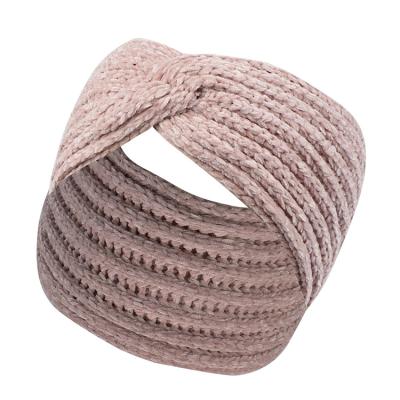 China Hot sale fashion cross headband winter wool warmers elastic turban head wraps with crochet knit hair accessories for sale