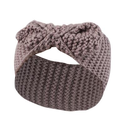 China Fashion hot sale knit headband winter ear warmers elastic turban head wraps with crochet bow knot hair accessories for sale