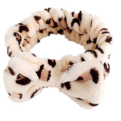 China Hot Selling Fashion Leopard Plush Printing Plush Bow Headband Print Wide Brim Elastic Hairband Makeup Face Wash Headband For Women Hair Accessories for sale