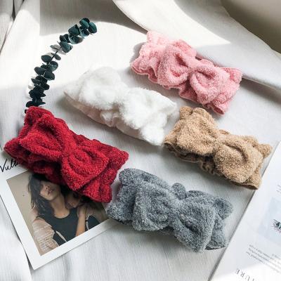 China Hot Sale Fashion Bow Soft Fluffy Wide Brim Hairband Elastic Makeup Face Wash Hairband For Women Hair Accessories for sale