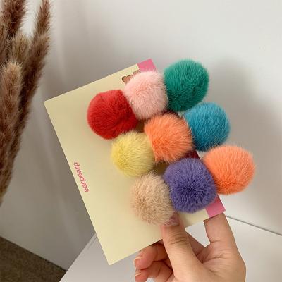 China Fashion 2021 Winter Hot Sale Newly Hot Sale Kawaii Candy Color Faux Fur Hairy Fluffy Hairgrips Soft Ball Terry Plush Fluffy Hairgrips for sale