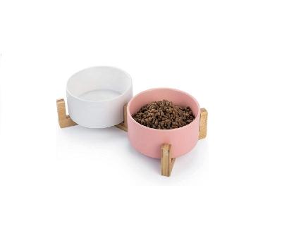 China Cat Food Dog Food Wooden Feeder Sublimation Porcelain Sublimation Pet Bowl Ceramic Pet Food Bowl for sale