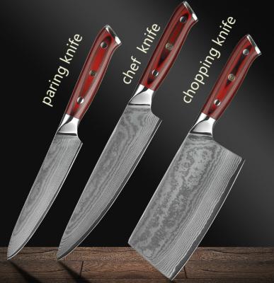 China Disposable Chef Knife Set Damascus Kitchen Cutting Knife Paring Knife With Razor Sharp Blade for sale