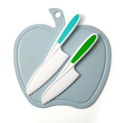 China Viable Colorful Apple Shape Kitchen Cutting Board With 2pcs PP Kids Knife For Combination for sale