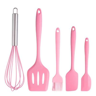 China Sustainable 5piece Silicone Kitchenware Set Kitchen Utensils Whisk With Stainless Steel Handle for sale