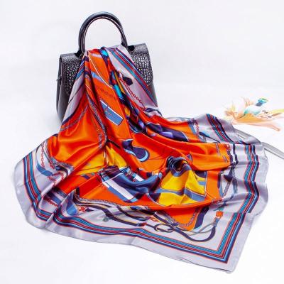 China New Soft Popular Silk Scarf Large Printing 90cm Square Silk Scarf Office Shawl for sale