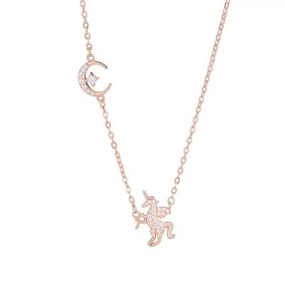 China New CLASSICS 999 sterling silver female unicorn necklace niche design moon splash star clavicle chain for sale