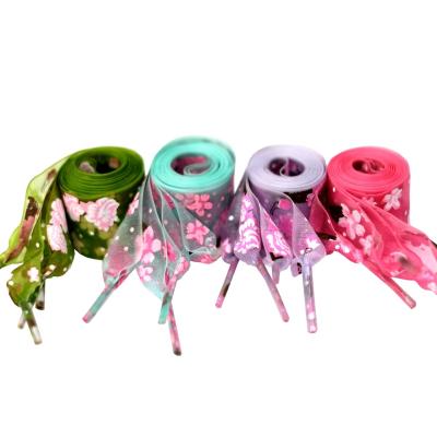 China Wide Ribbon Laces With Floral Prints Wholesale Ribbon Laces Organza Flat Shoe Laces For Boots Sneakers 120cm for sale