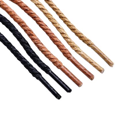 China Waxed braiden round laces wholesale unisex cotton lace waxed twisted round shoe lace wax waterproof liner 60 cm for sale