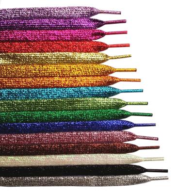 China Bling Shiny Bling Lace 80CM Selling Sparkle Rainbow Flat Metallic Silver Glitter Shoe Lace Gold for sale