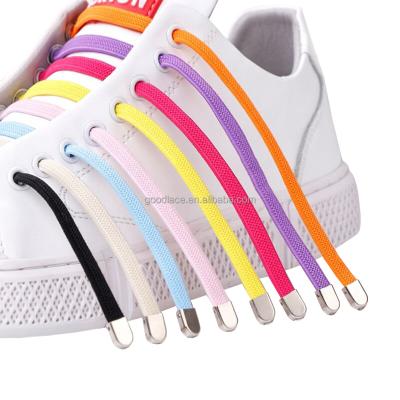 China Custom Flat Laces Flat Rubber No Elastic Tie Sneaker Shoe Lace Free Metal Buckle for sale