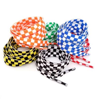 China Wholesale Custom Single Sport Plaid Polyester Flat Shoe Laces Lace Flat 140cm for sale