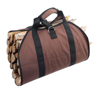 China Cotton Carrier Handles Stove Accessories Canvas Wood Large Capacity Camping Brown Firewood Rack Indoor Bags for sale