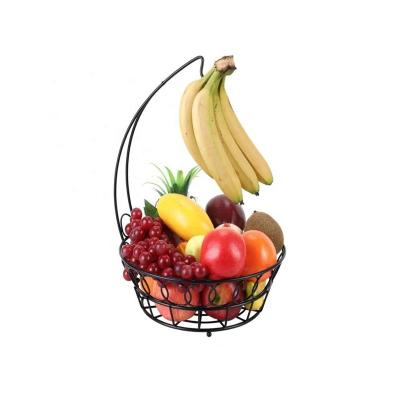 China New Sustainable Black Wire Fruit Basket Bowl With Banana Hook Hanger for sale