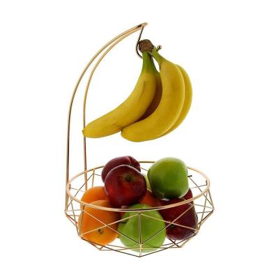 China Sustainable Hot Luxurious Golden Silver Metal Fruit Storage Basket Bowl With Banana Holder for sale