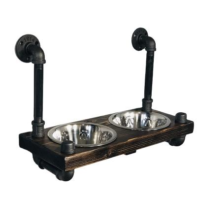 China Wall Mounted Wooden Pet Driver Automatic Mode Floating Dog Bowl High Feeding Rack for sale