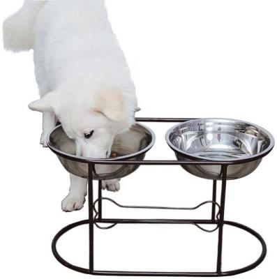 China Automatic No Assembly Steel Dog Cat Double Stainless Bowls Pet Bowl Rack for sale