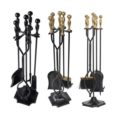 China Sustainable 5 Pcs Indoor Wrought Iron Rack Sets Fireplace Accessories Fireplace Tools for sale