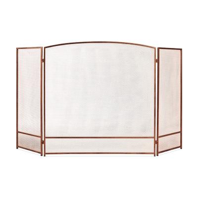 China Viable Antique Bronze Simple Steel 3-Panel Mesh Fire Spark Guard Grate Fireplace Screen For Living Room for sale