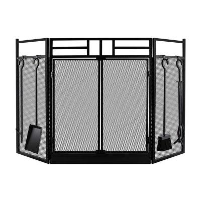 China Sustainable Black Outdoor Stove Accessories Fire Place 48x31in Wrought Iron Panels Fireplace Screen for sale