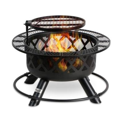 China Stocked Outdoor Black Steel Backyard Wood Burning Fire Pit With Cooking Grill Outdoor Fire Pit for sale