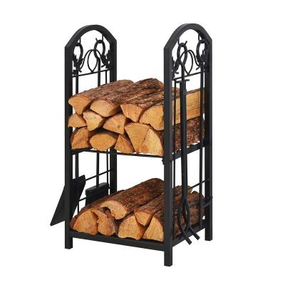 China LEMO Removable Firewood Rack With Tool 4-Piece Indoor Firewood Rack Fireplace Mate Set Outdoor Wood Shelf for sale