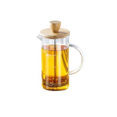 China WITH LID Double Wall Borosilicate Glass Plastic French Press Tea Press Pot With Wooden Lid for sale