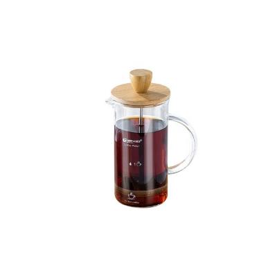 China WITH LID Double Wall Wall Borosilicate Coffee Plastic Press Glass French Teapot With Wooden Lid for sale