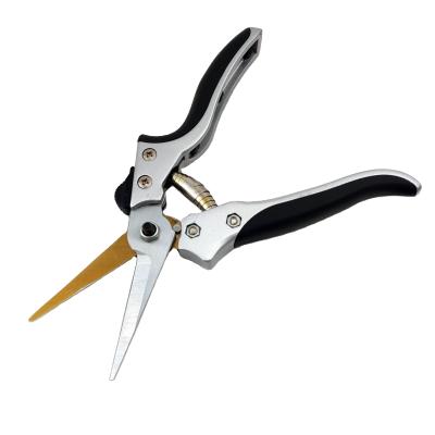 China Anti-Slip Handle Pruner Cutting Bypass Aluminum Metal Handle Hand Grape Tree Pruner Shears Steel Scissors for sale