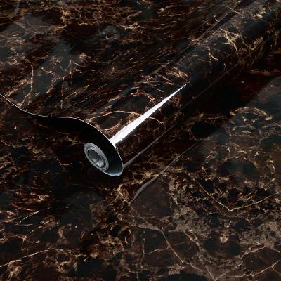 China Hot Sale Marble Brown Color Waterproof+Eco-friendly Oil Proof Aluminum Film Sticker Backsplash Adhesive Kitchen Wall Sticker for sale