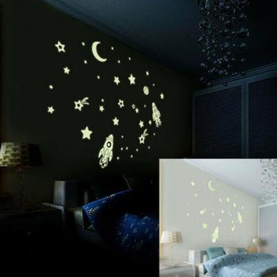 China Christmas Decorative Sticker MY251 DIY Glow in Dark Space Stars Planet Rocket Luminous PVC Wall Sticker Kids for sale