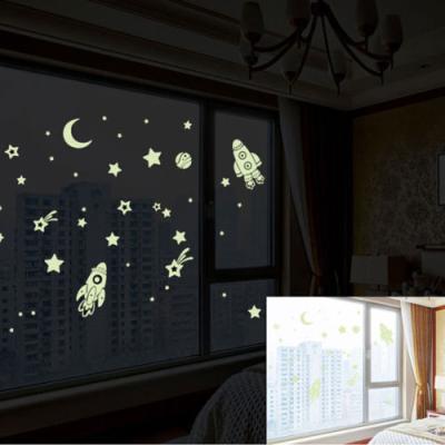 China 2019 Christmas Decorative Sticker OEM DIY Night Light Space Stars Planet Rocket Luminous PVC Wall Sticker NEW for home deco for sale