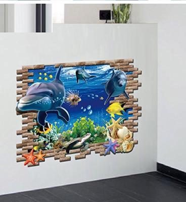 China Waterproof+Eco-friendly MY112 Sea Dolphin Ocean Window Fishes Immerse 3D Wall Stickers For Kids Room for sale