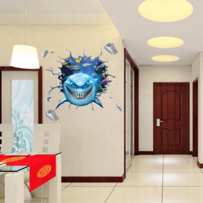 China MY113 Waterproof+Eco-friendly Shark Aquarium Kids Cool 3D Poster Art Boys Wall Decal Stickers for sale