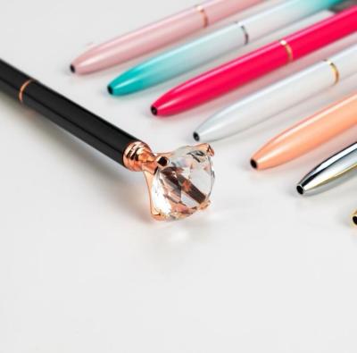 China Reusable Metal Rose Gold Logo Custom Diamond Crystal Ball Pen For Promotional Gift for sale