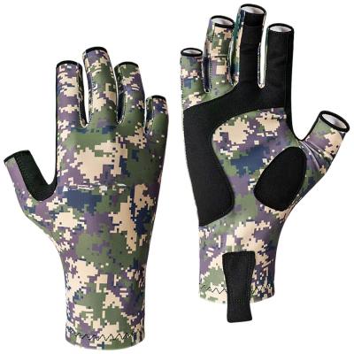 China Polyester+Elastane Protective Fishing Gloves Unisex Custom Camouflage Enhance Stock Fishing Gloves for sale