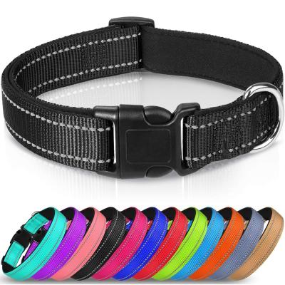 China Lights 12 Colors 5 Sizes Soft Neoprene Padded Breathable Nylon Pet Collar Adjustable For Small Medium Large Extra Reflective Dog Collar for sale