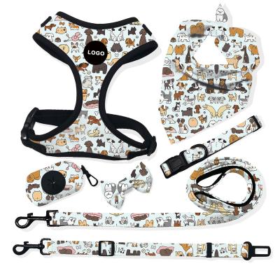 China Lights Pet Supplies Adjustable Dog Harness And Leash Set Strap Plaid Fabric Dog Neoprene Harness Leash And Collar Whole Set for sale