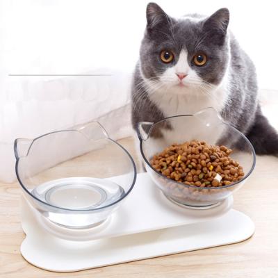 China Stocked Protect Neck Tilting Cat Shape Pet Bowl Transparent Style Dog Cat Feeder Pet Food Dish Water Bowl For Pet for sale