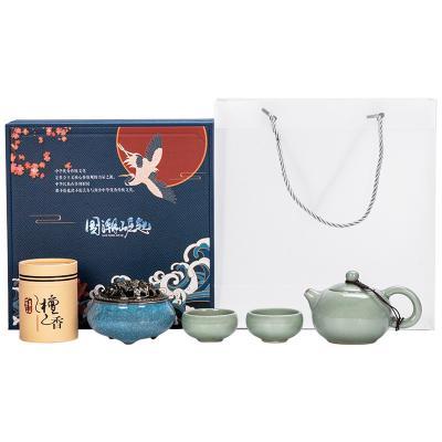 China Creative Viable Chinese Style Gift Box Tea Set With Censer Custom Logo for sale