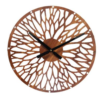 China Antique Style Flower Type Cutting Wooden Art Double Pattern Wall Clock MDF Clock for sale