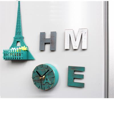 China Living Room Fridge Kitchen 3D Wall Clock Wooden Letters Love Home Magnet Pairs La Tour Saat Clock Wall Living Room Home Decor for sale