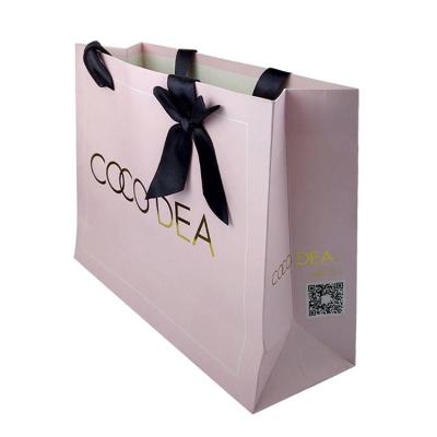 China Recyclable Factory Hot Selling Best Selling Ribbon Handle Bow Recyclable Custom Paper Bag for sale