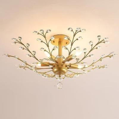 China Flower Gold Crystal Luxury Warm Romantic Retro Light Restaurant Bedroom Living Room Chandelier Light Outdoor Mounted Crystal Ceiling Lamp for sale