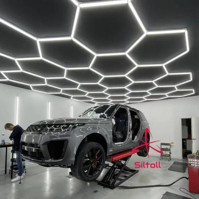 China Workshop/Garage/Barbershops/Gym/Office/Supermarket Siltoll Custom Designed Geometric Shape Car Workshop Detailing Hexagon Light For Garage for sale